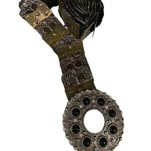 Bronze Metal Stretchy Belt with Rhinestone Buckle